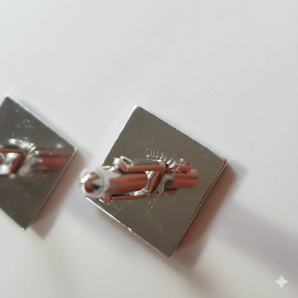 Swank Cufflinks Silver Tone Geometric Stepped Polished Brushed Textured Button